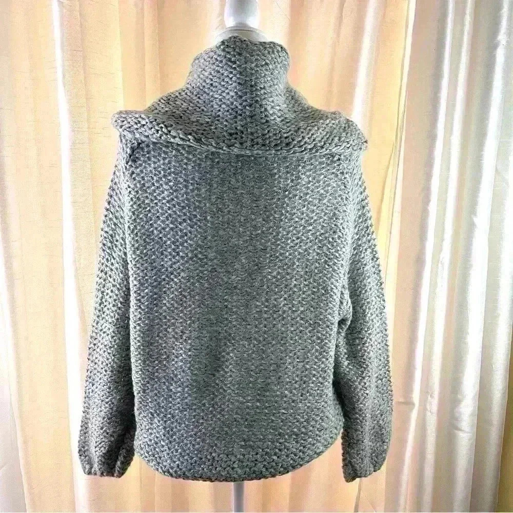 NWOT Debut Nordstrom Gray Loose Knit Crop Cowl Neck Cinch Waist Sweater Size S - Picture 8 of 12